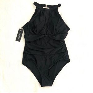 Black High Neck Mesh One Piece Bathing Suit